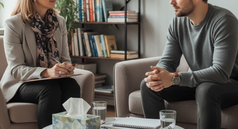 Мужчина на сеансе у психотерапевта